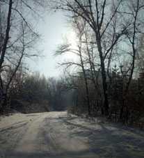 Camino a lo largo de la orilla izquierda del río Enisey.