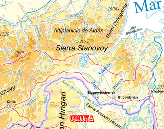 Ciudad de Blagovéschensk en el mapa físico