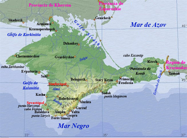 Mapa física de Crimea