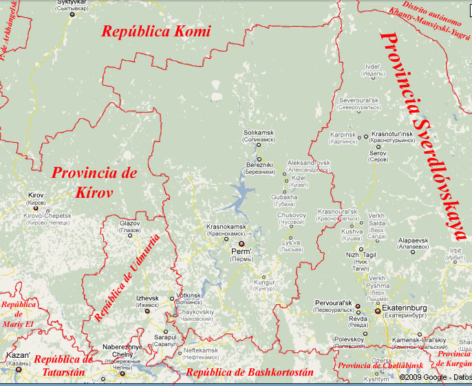 Situaci&oacute;n del pa&iacute;s de Perm' en el mapa de Google